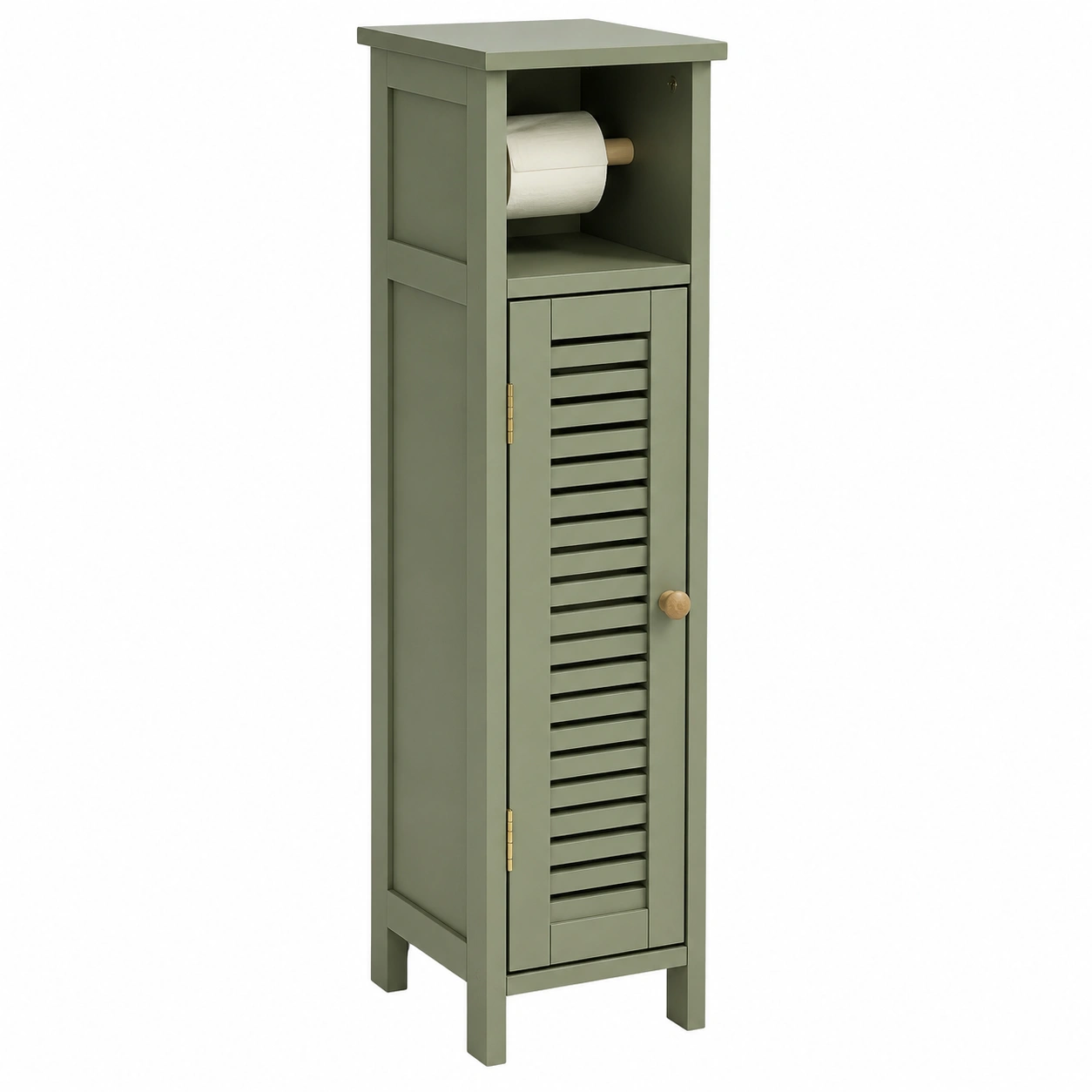 Armario estrecho vertical para papel higienico y almacenamiento lateral de bano verde oliva-loftmelo