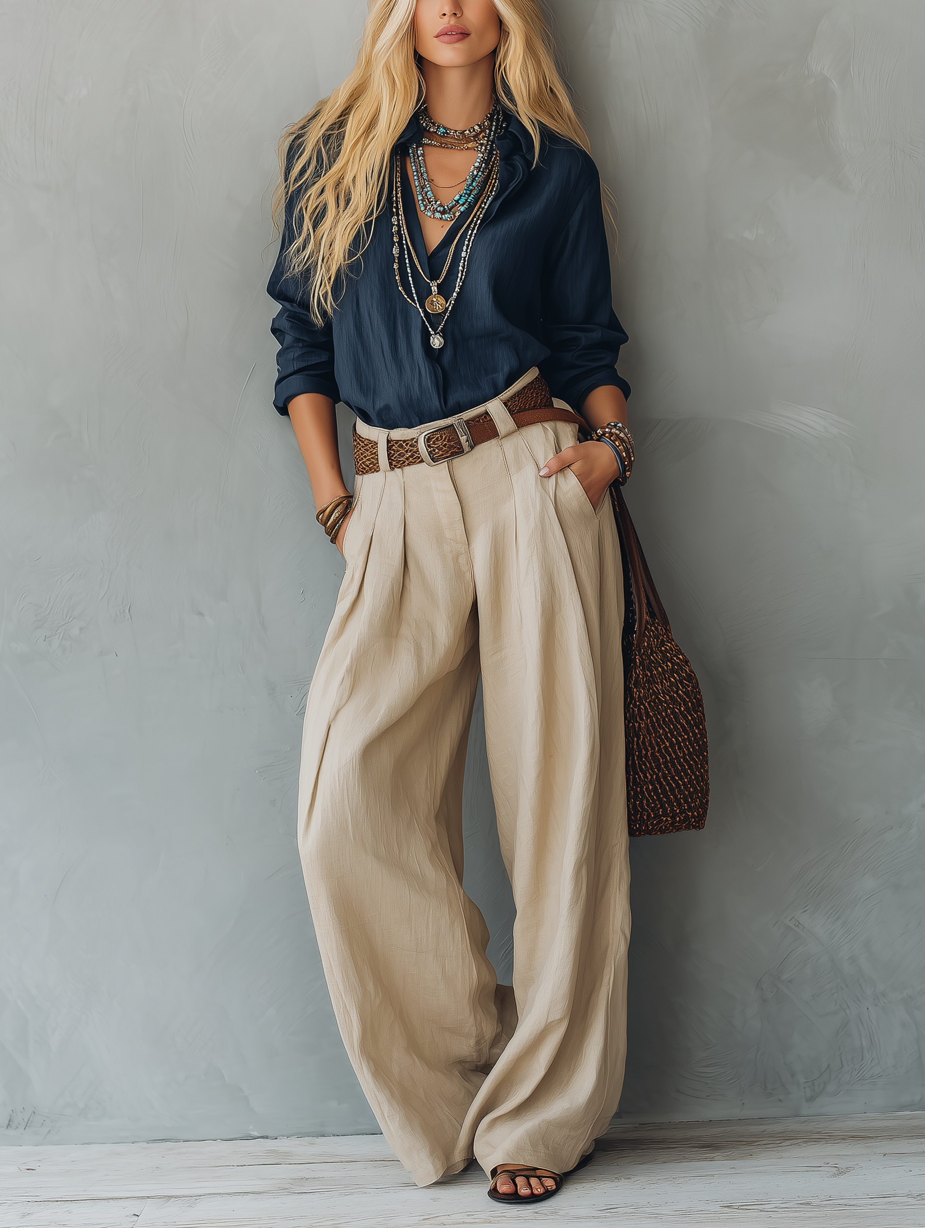 Premium Zweiteiler: Relaxte Bluse & Plissierte Weite Hose