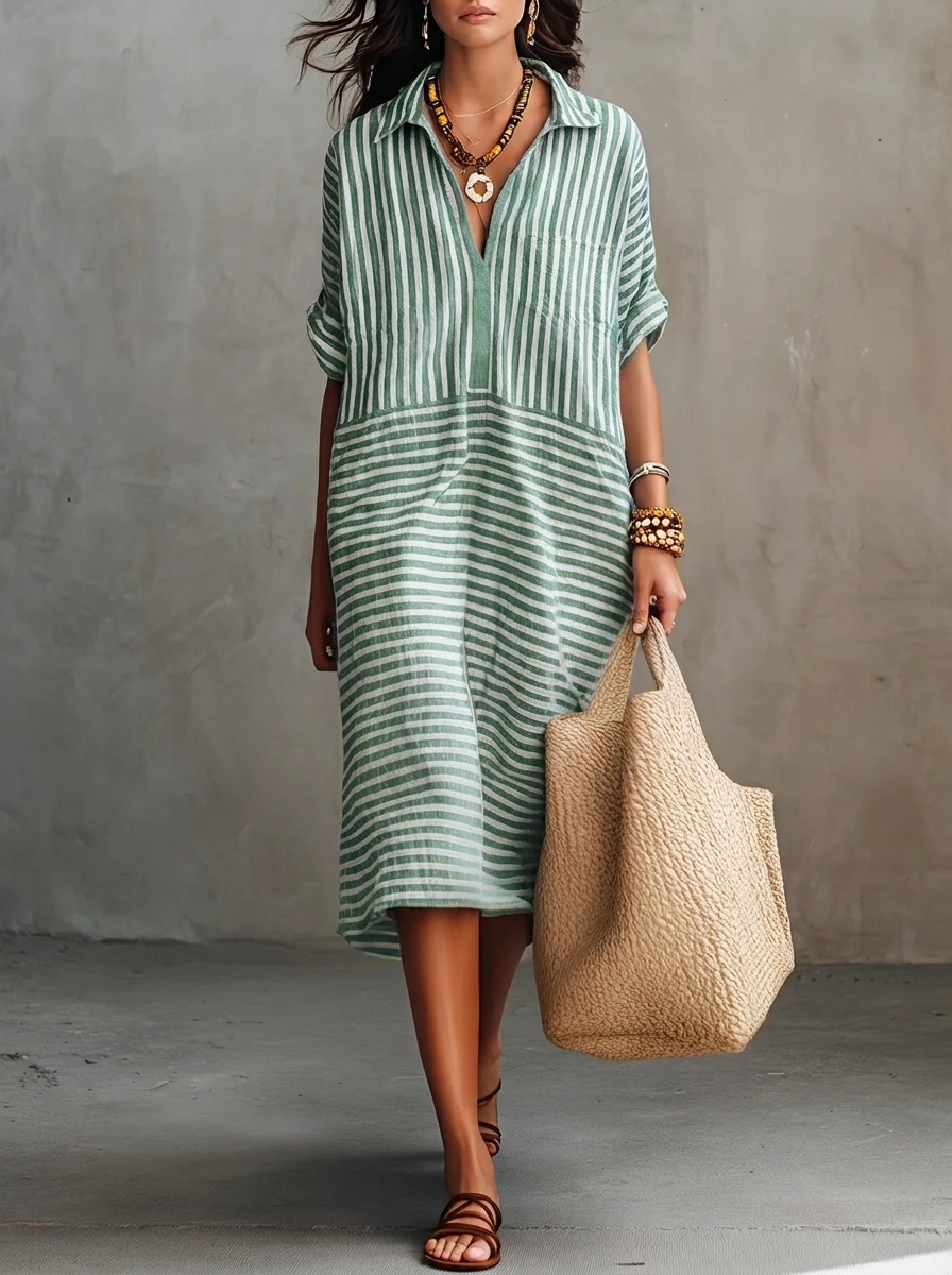 Das "Coastal" Resort-Kleid: Fließendes Oversize-Design mit Streifen