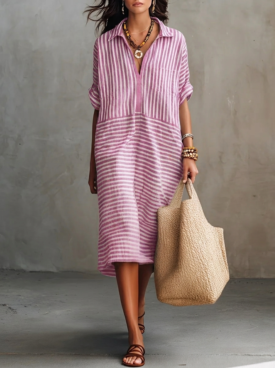 Das "Coastal" Resort-Kleid: Fließendes Oversize-Design mit Streifen