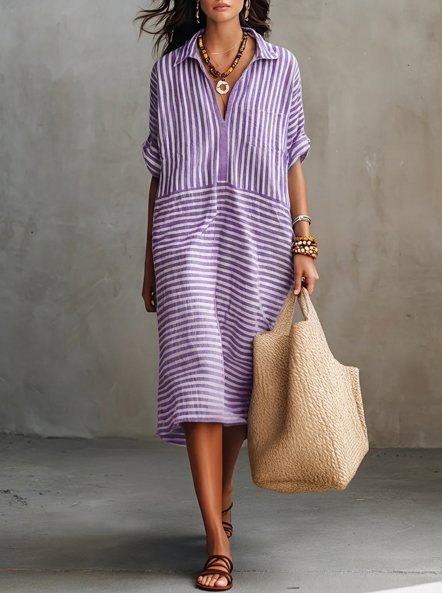 Das "Coastal" Resort-Kleid: Fließendes Oversize-Design mit Streifen
