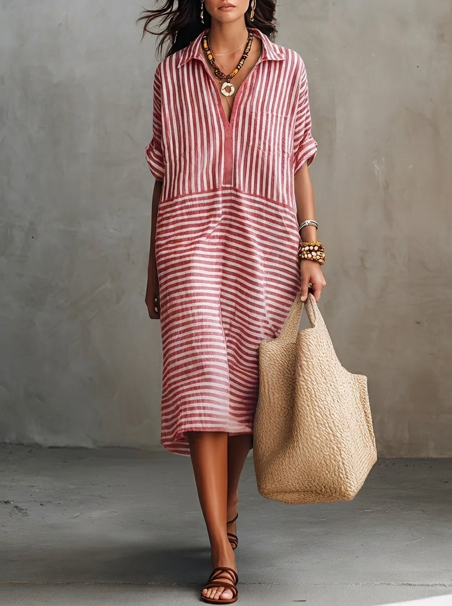Das "Coastal" Resort-Kleid: Fließendes Oversize-Design mit Streifen