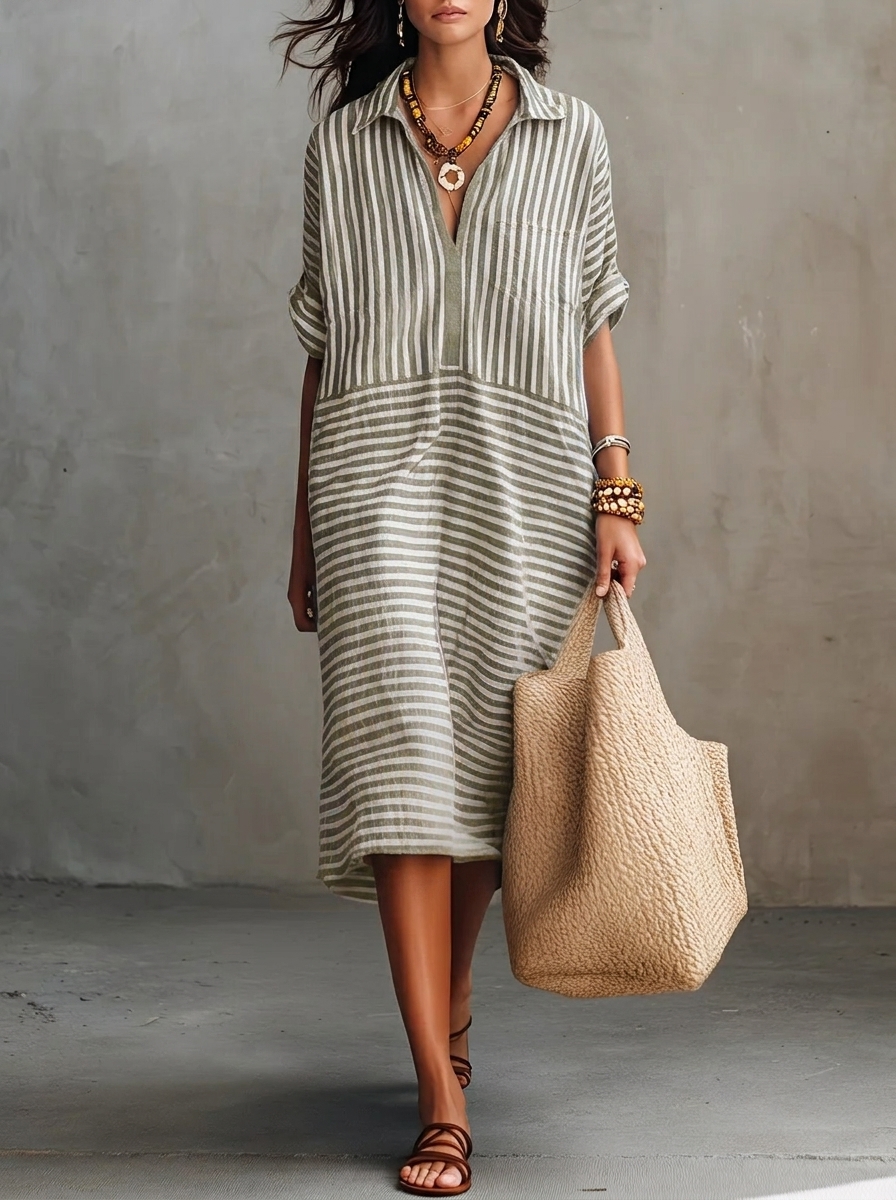 Das "Coastal" Resort-Kleid: Fließendes Oversize-Design mit Streifen