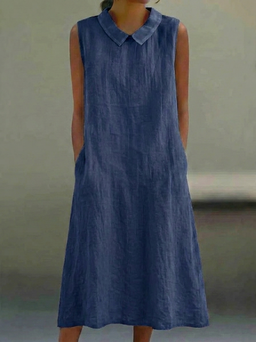 Elegantes Midikleid in Leinenoptik mit Bubikragen
