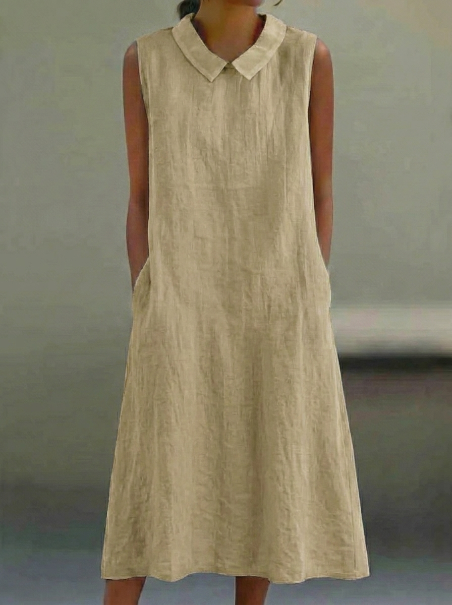 Elegantes Midikleid in Leinenoptik mit Bubikragen