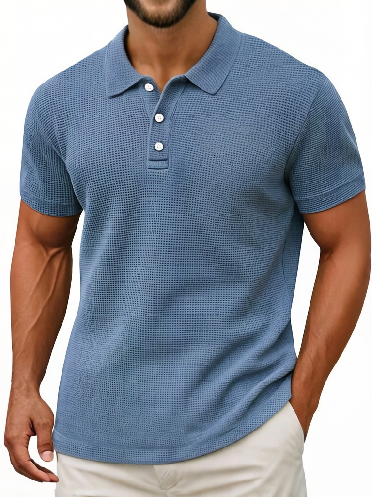 Men's Waffle Breathable Textured Cotton Blend Polo Shirt