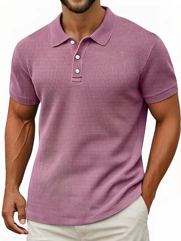 Men's Waffle Breathable Textured Cotton Blend Polo Shirt