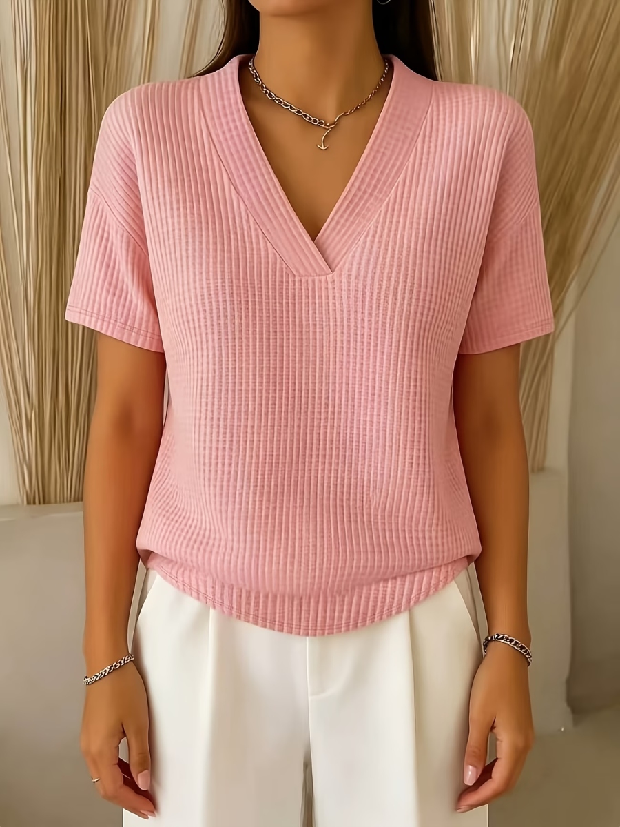 Neuheiten 🔥 Damen Sommer Waffel-Pikee V-Ausschnitt Kurzarm-Shirt