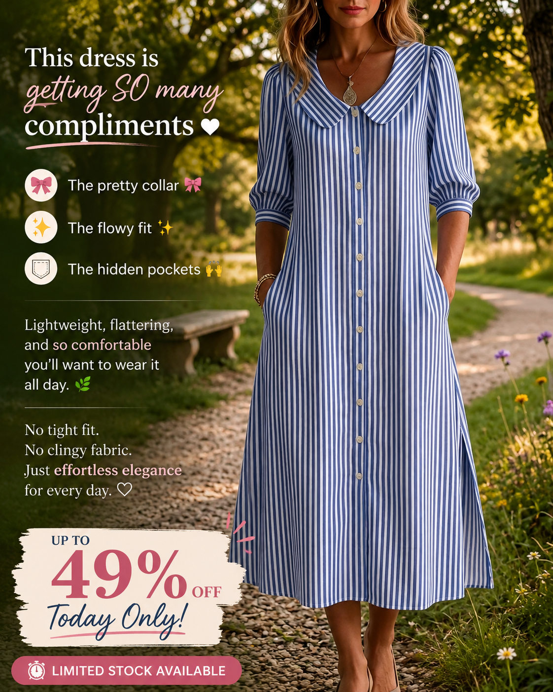 New Arrivals🔥Women's Peter Pan Collar Classic Stripe Print Cotton Linen Dress