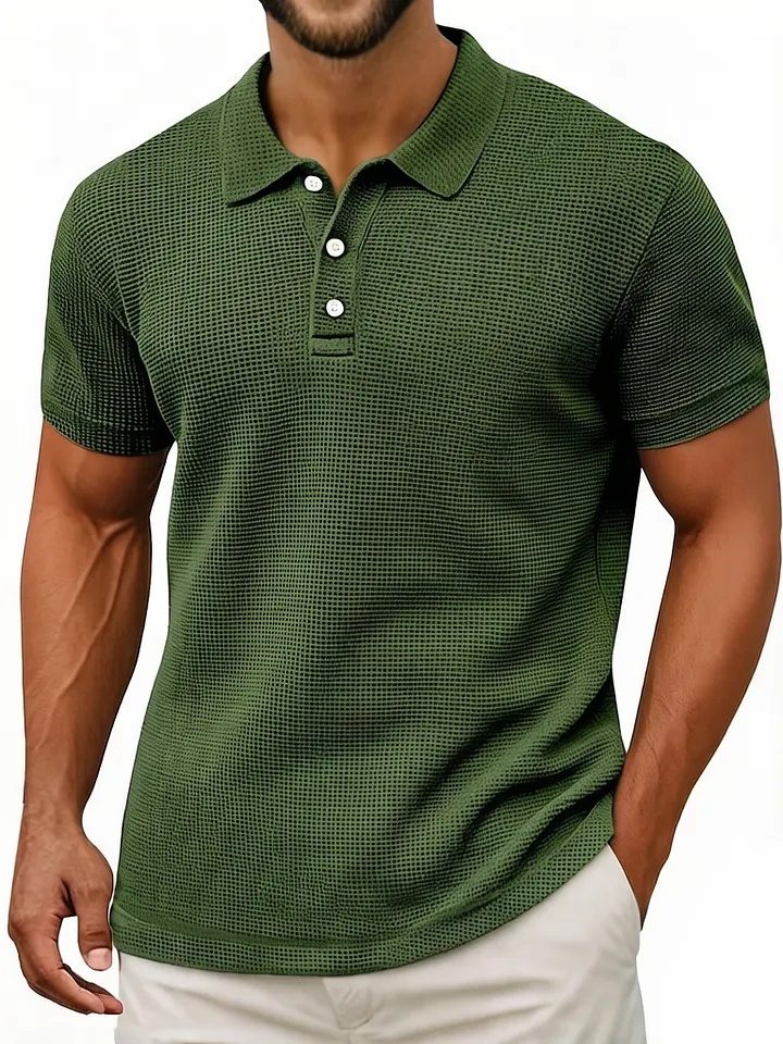 Men's Waffle Breathable Textured Cotton Blend Polo Shirt