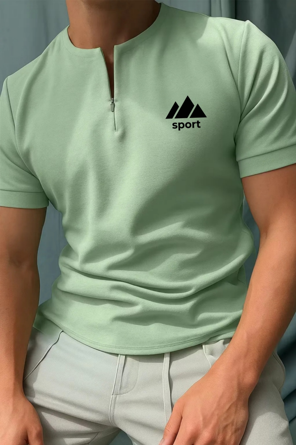 Heute 49% Rabatt 🔥 Herren-T-Shirt mit Signatur-Stickerei und Reißverschluss am Kragen