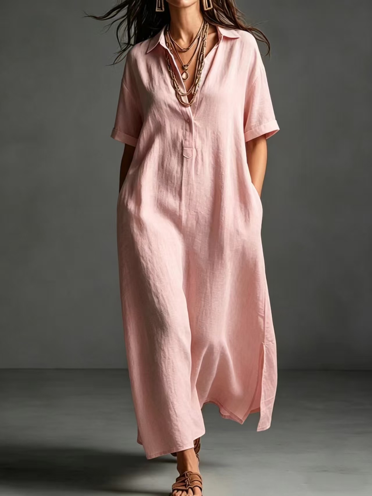 Premium Maxikleid mit V-Ausschnitt und Taschen
