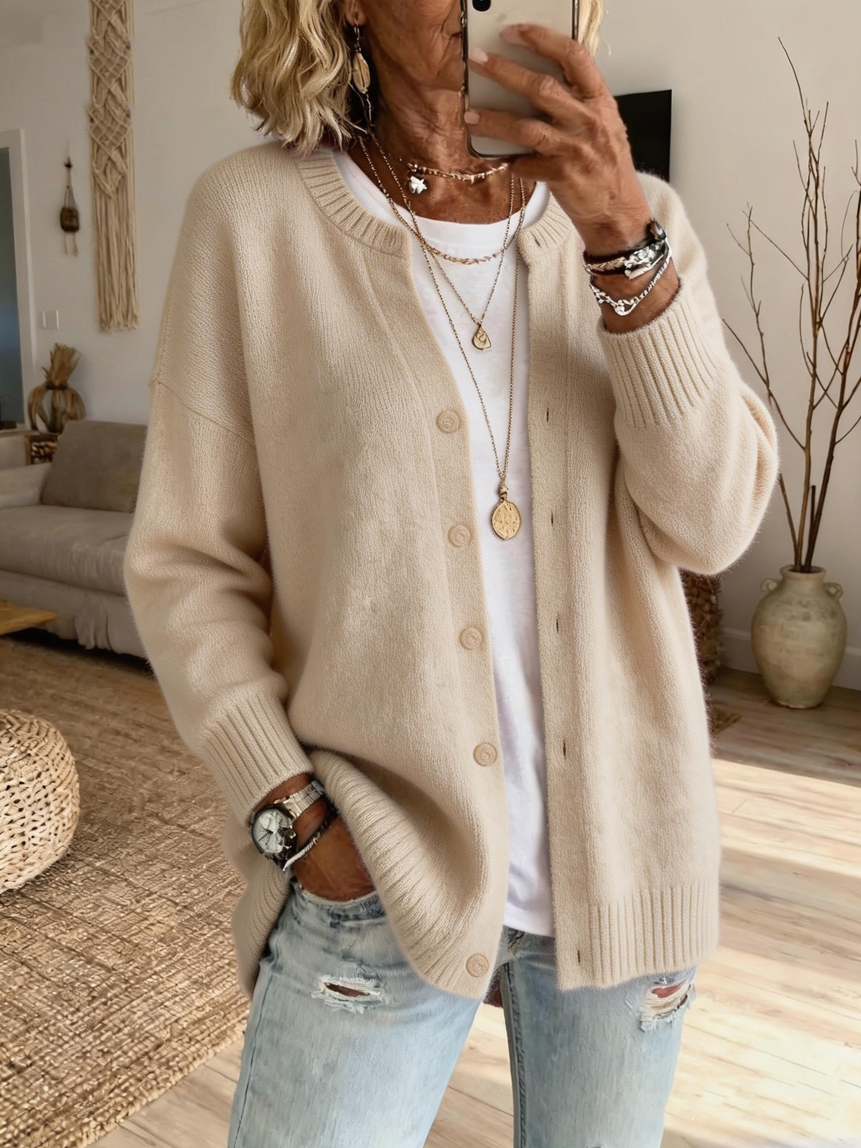 Women's Classic Cashmere Knit Button Cardigan