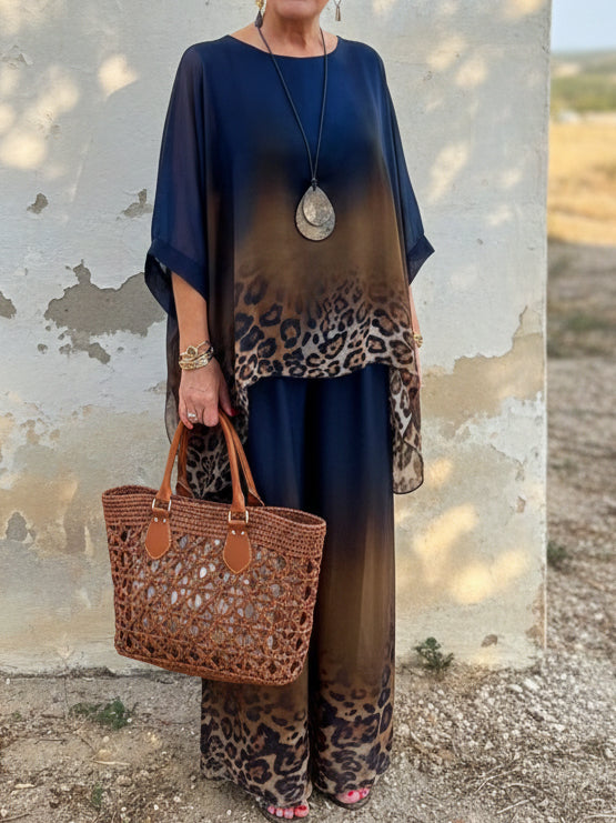 Women's Gradient Leopard Relaxed Two-Piece Set