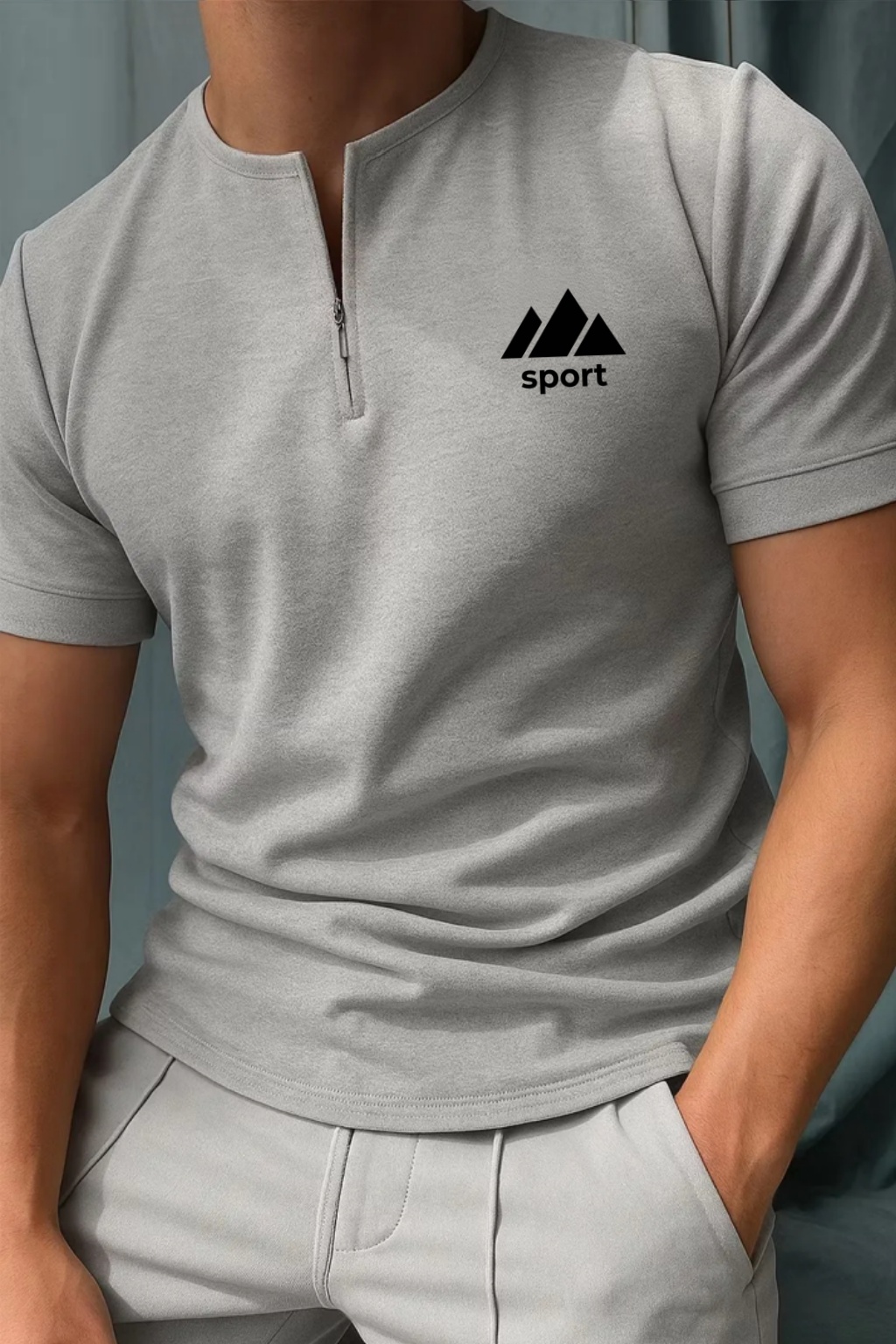 Heute 49% Rabatt 🔥 Herren-T-Shirt mit Signatur-Stickerei und Reißverschluss am Kragen