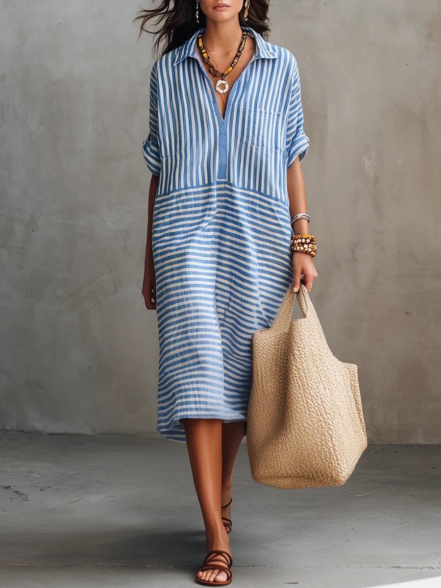 Das "Coastal" Resort-Kleid: Fließendes Oversize-Design mit Streifen