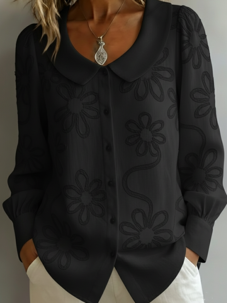 Mother's Day Gift❤️Embroidered Floral Peter Pan Blouse
