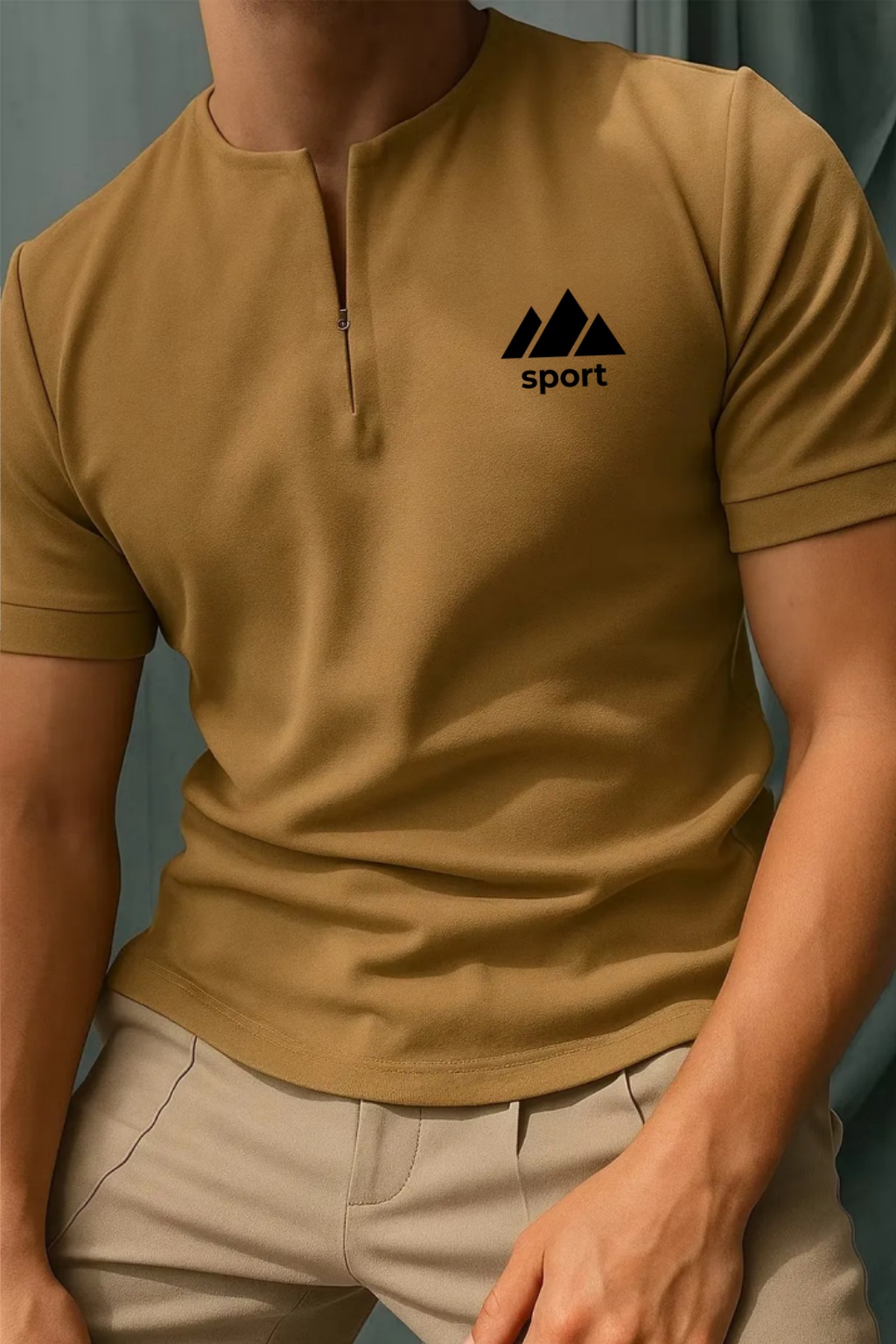 Heute 49% Rabatt 🔥 Herren-T-Shirt mit Signatur-Stickerei und Reißverschluss am Kragen