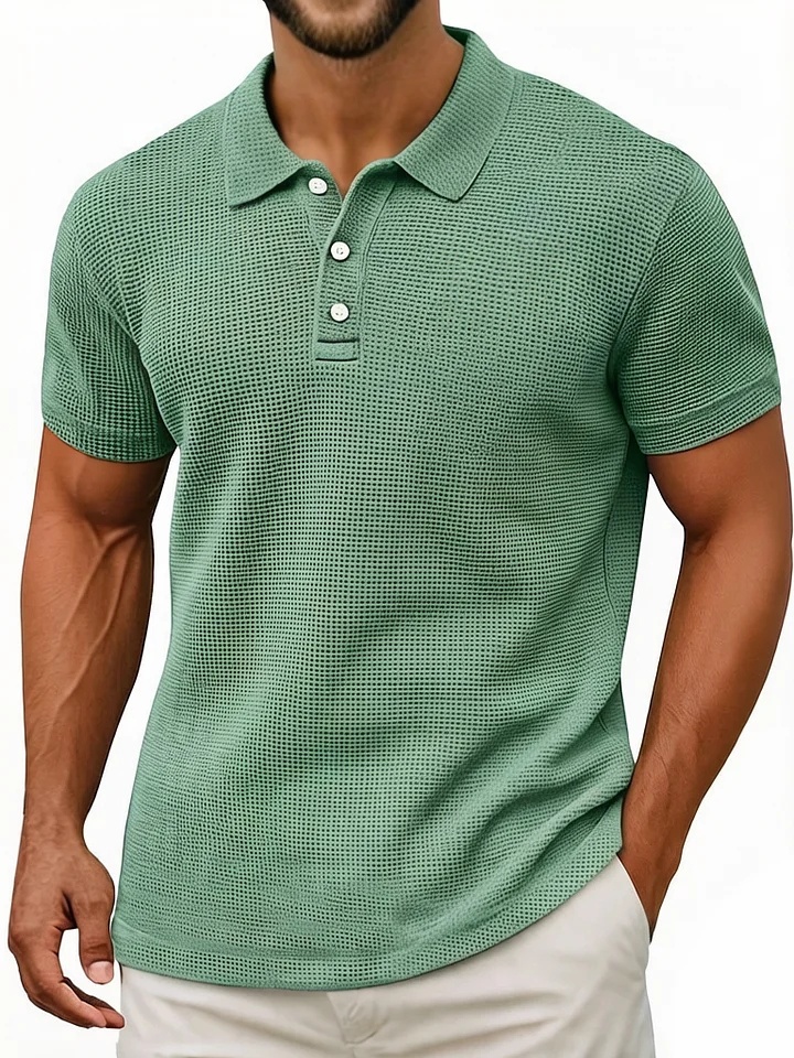 Men's Waffle Breathable Textured Cotton Blend Polo Shirt