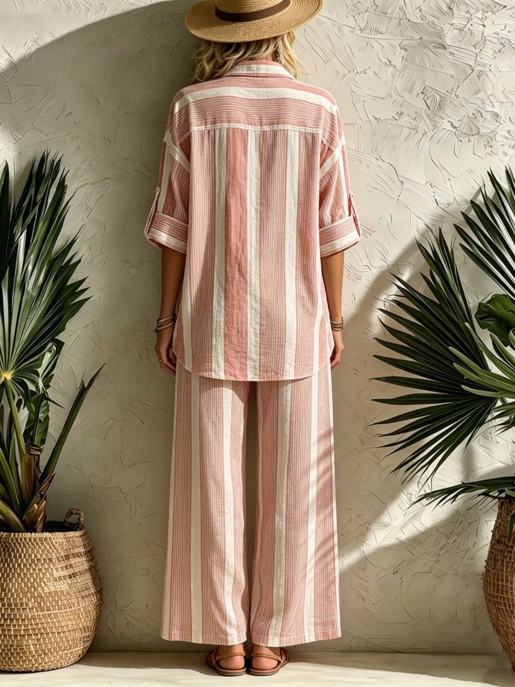Women’s Breezy Textured Button-Down & Wide-Leg Pant Set