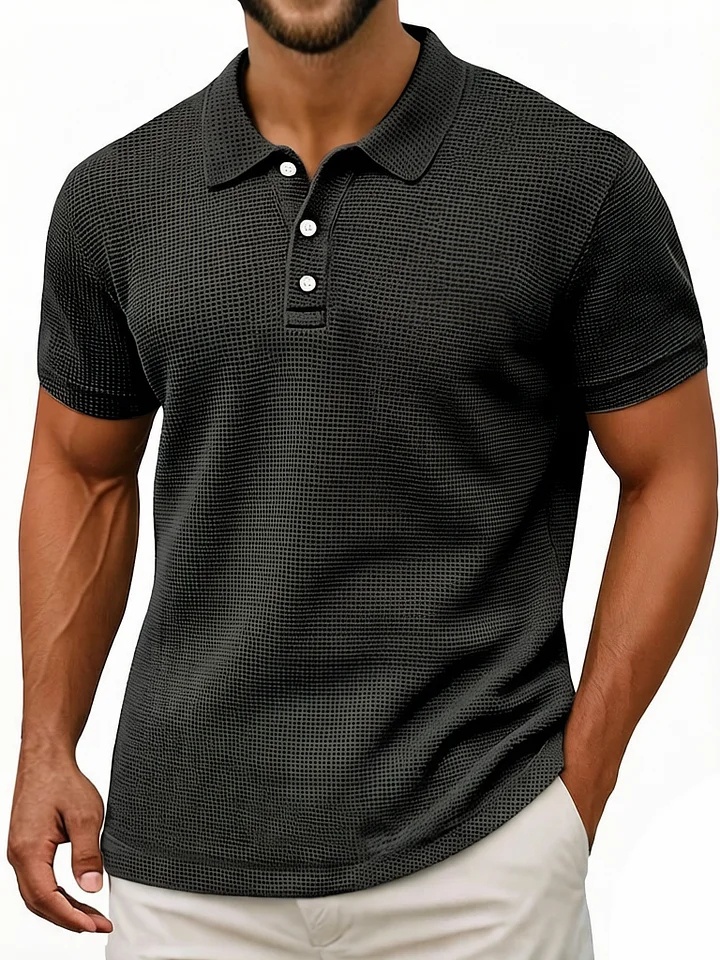 Men's Waffle Breathable Textured Cotton Blend Polo Shirt