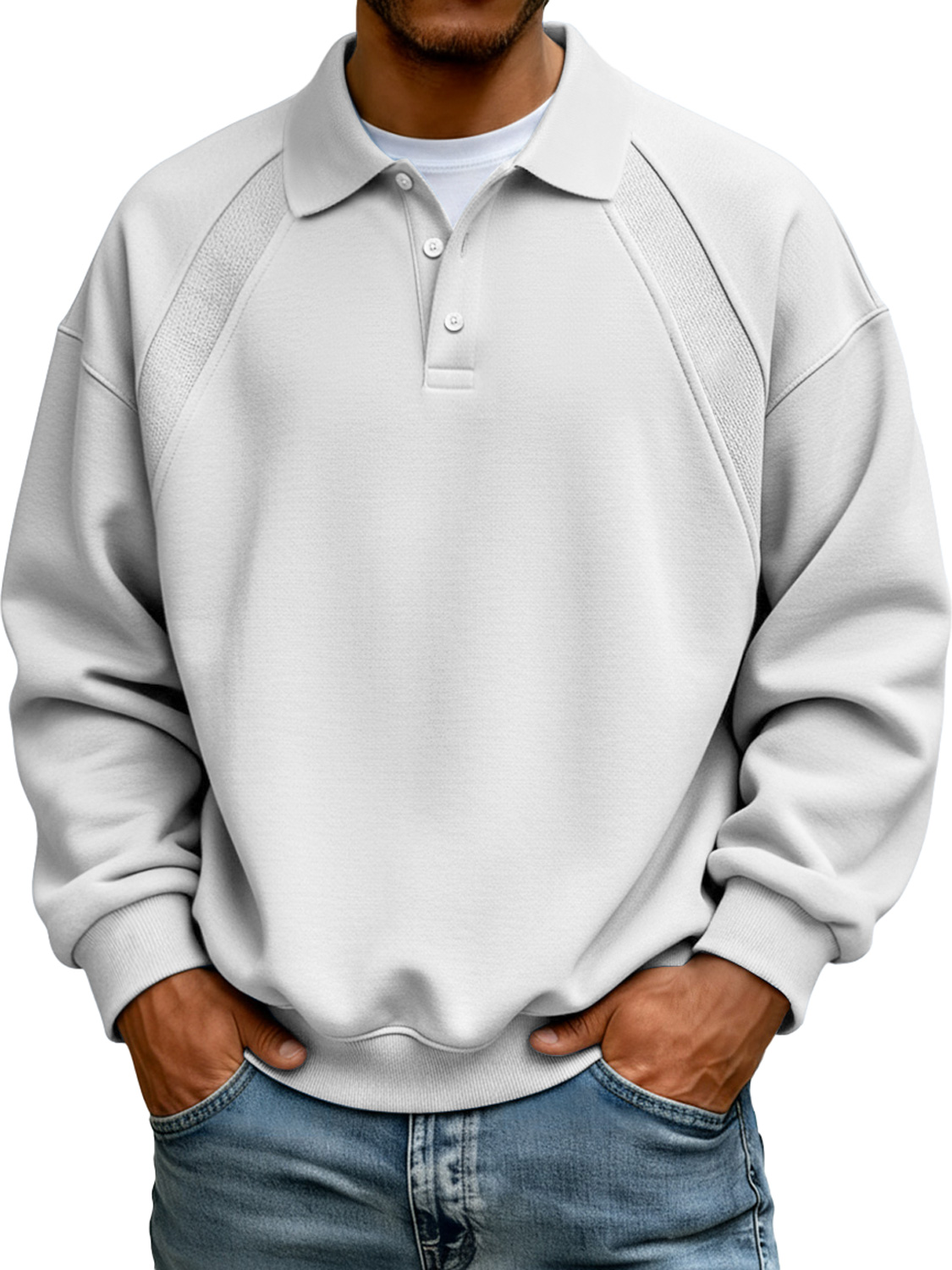 Herren-Polo-Sweatshirt mit Kontrasteinsätzen – Blau