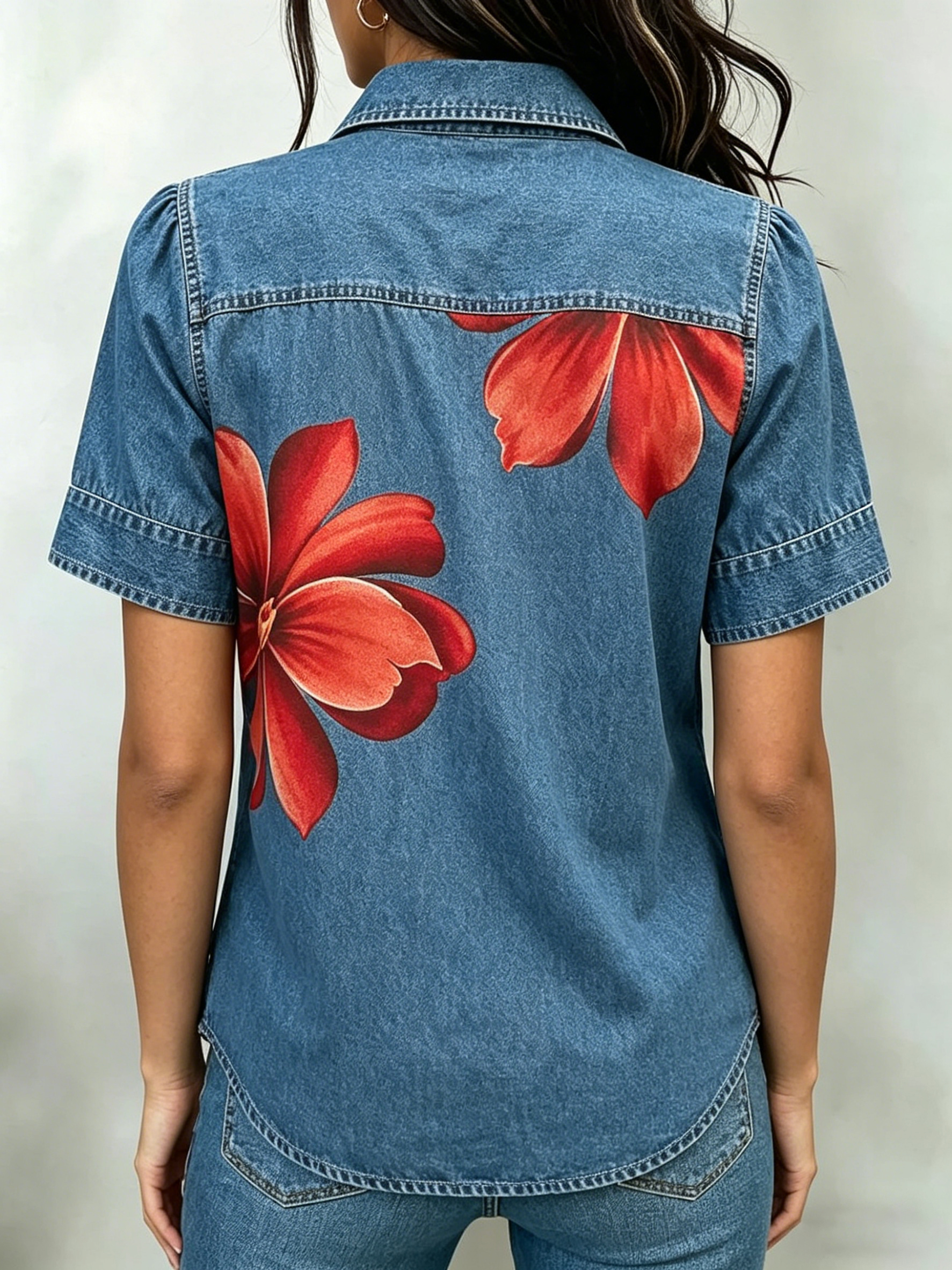 Mother's Day Gift❤️Floral Denim Print Casual Blouse