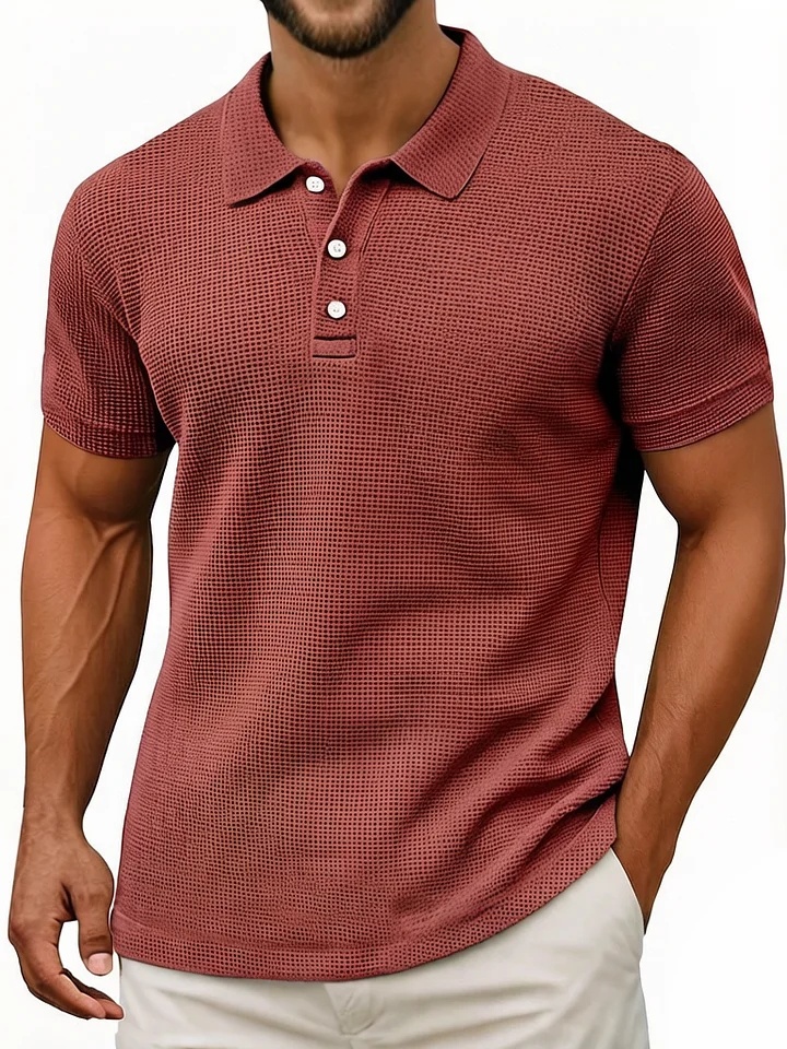 Men's Waffle Breathable Textured Cotton Blend Polo Shirt