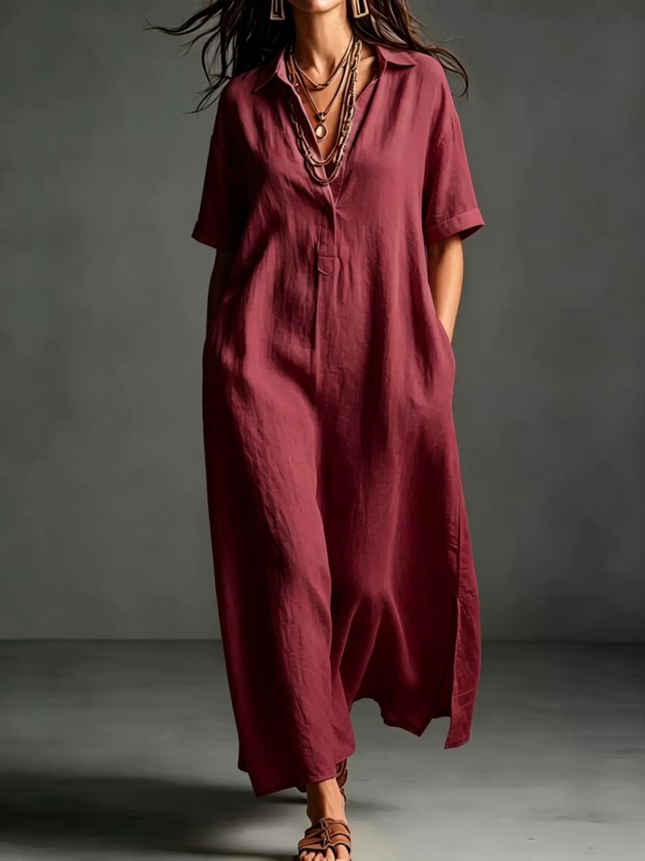 Premium Maxikleid mit V-Ausschnitt und Taschen