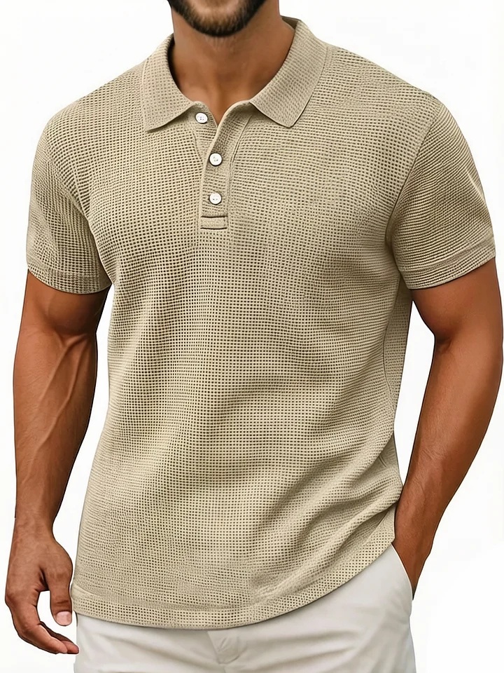 Men's Waffle Breathable Textured Cotton Blend Polo Shirt