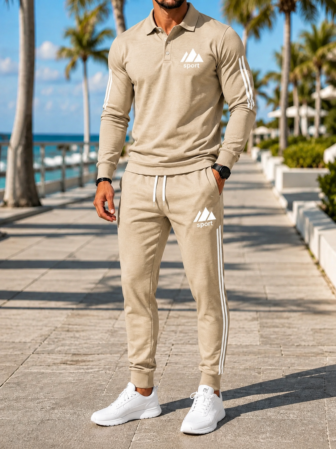 Herren Performance-Polo mit Jogginghose im Set – Grau