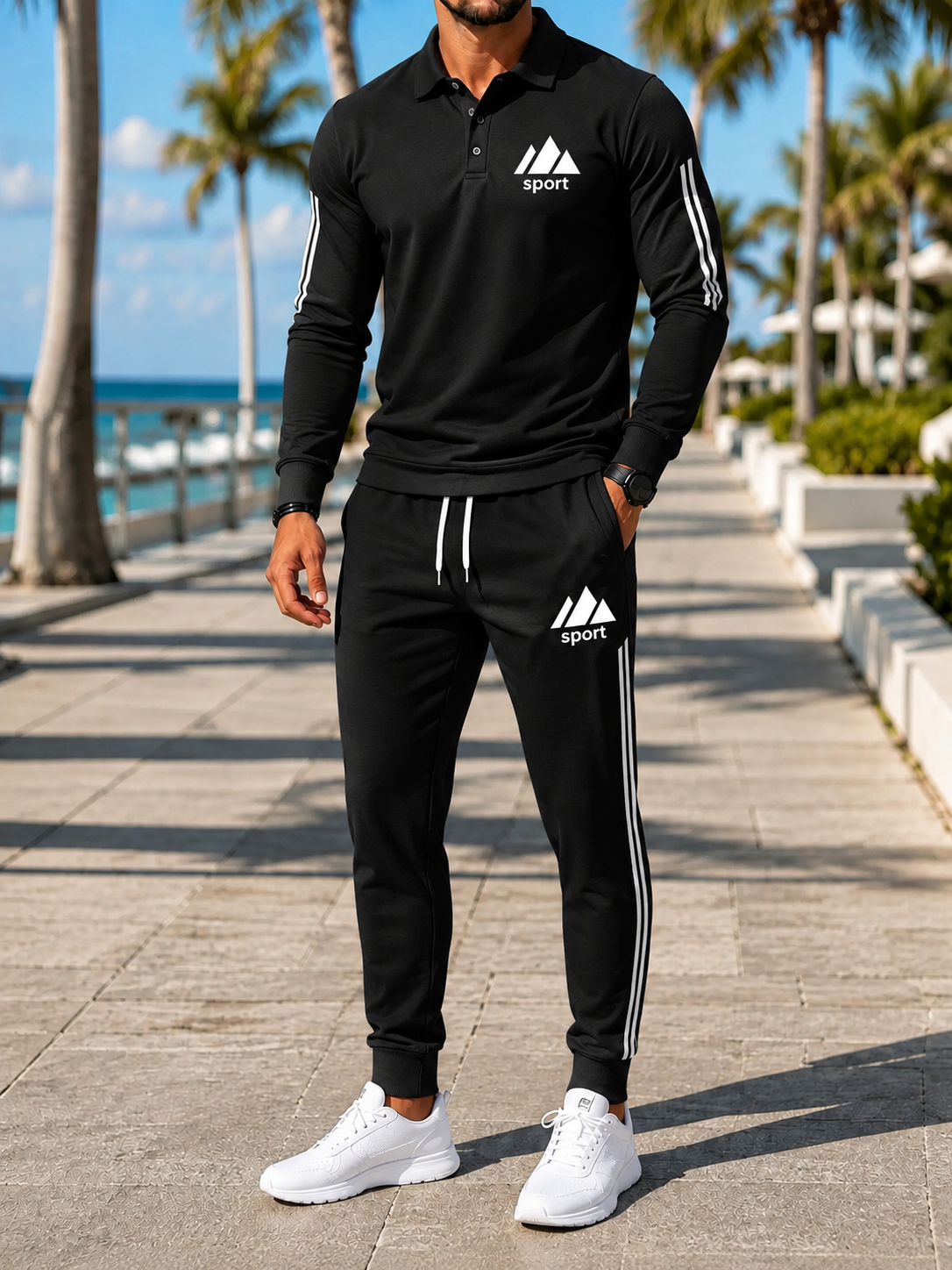 Herren Performance-Polo mit Jogginghose im Set – Blau