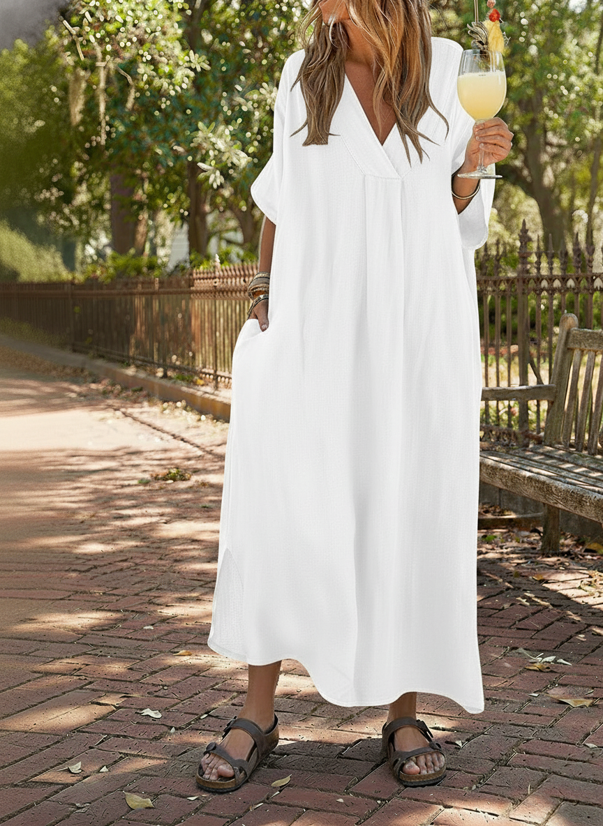 Mother's Day Gift❤Cotton Linen Relaxed V-Neck Maxi Dress