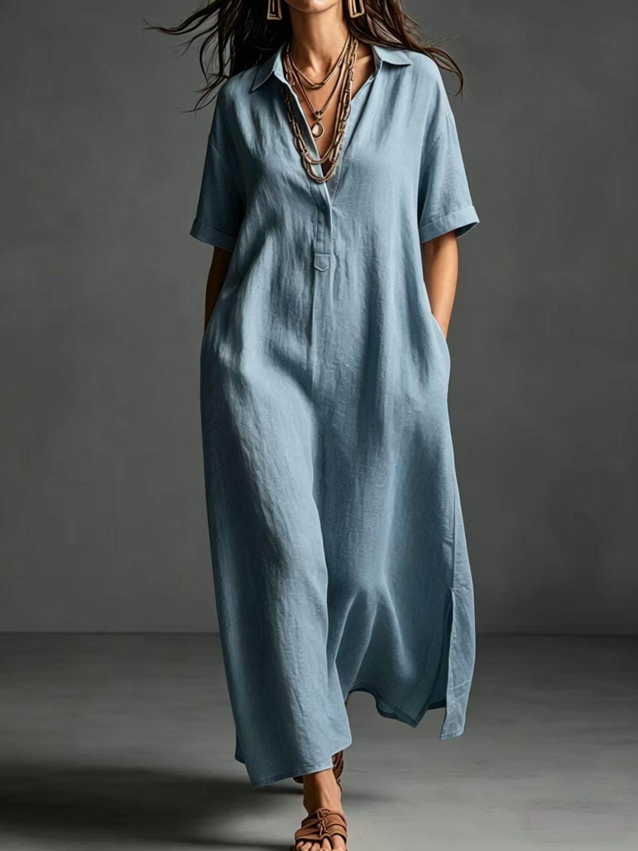 Premium Maxikleid mit V-Ausschnitt und Taschen