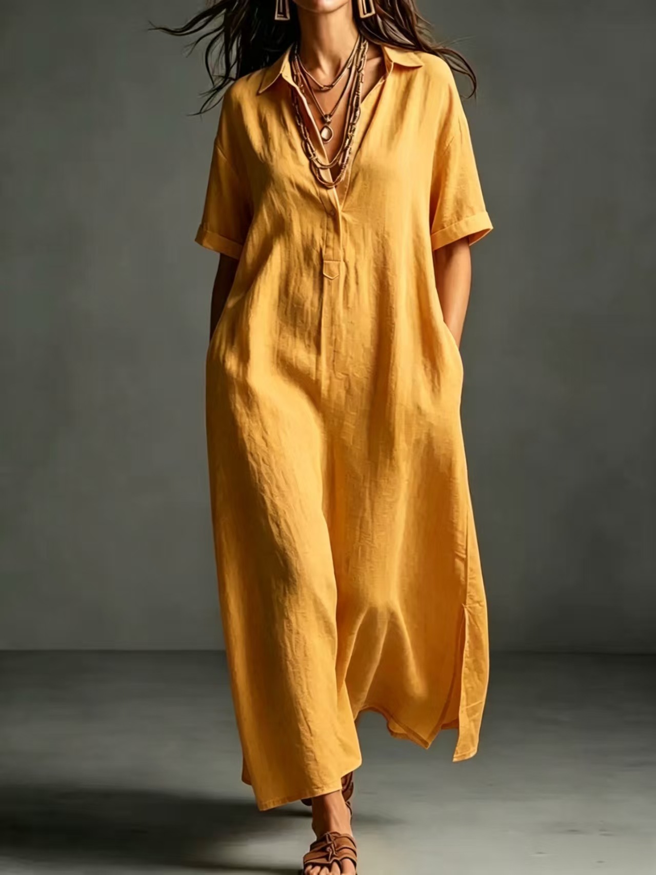 Premium Maxikleid mit V-Ausschnitt und Taschen