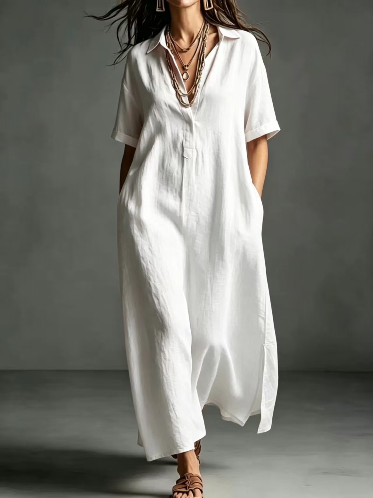 Premium Maxikleid mit V-Ausschnitt und Taschen