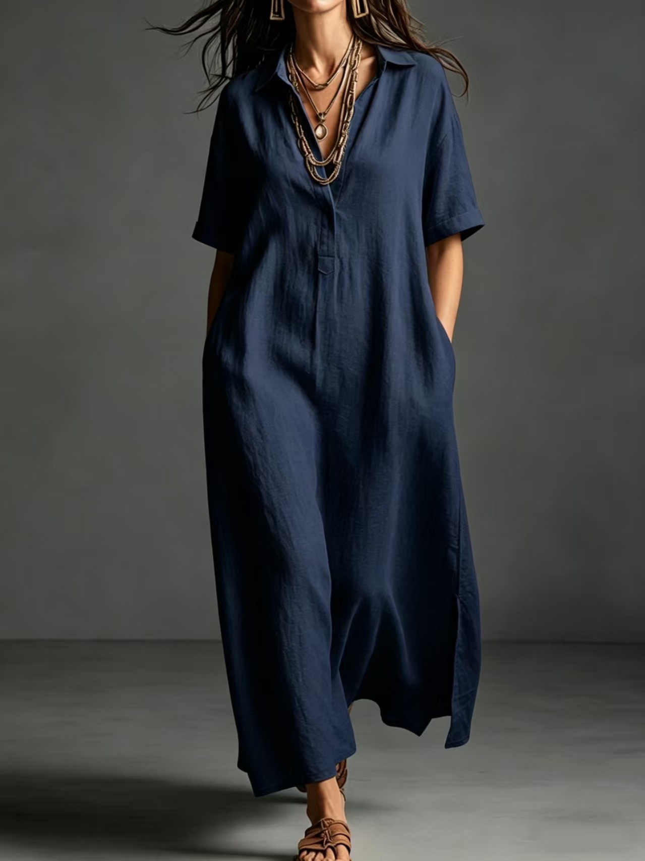 Premium Maxikleid mit V-Ausschnitt und Taschen