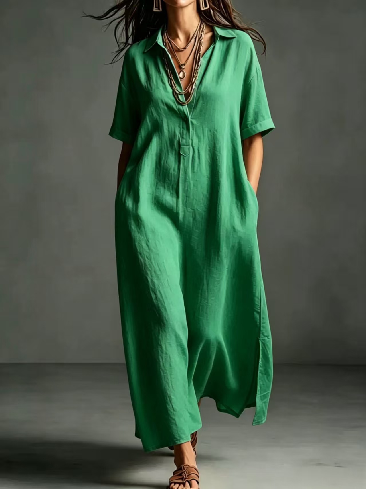 Premium Maxikleid mit V-Ausschnitt und Taschen
