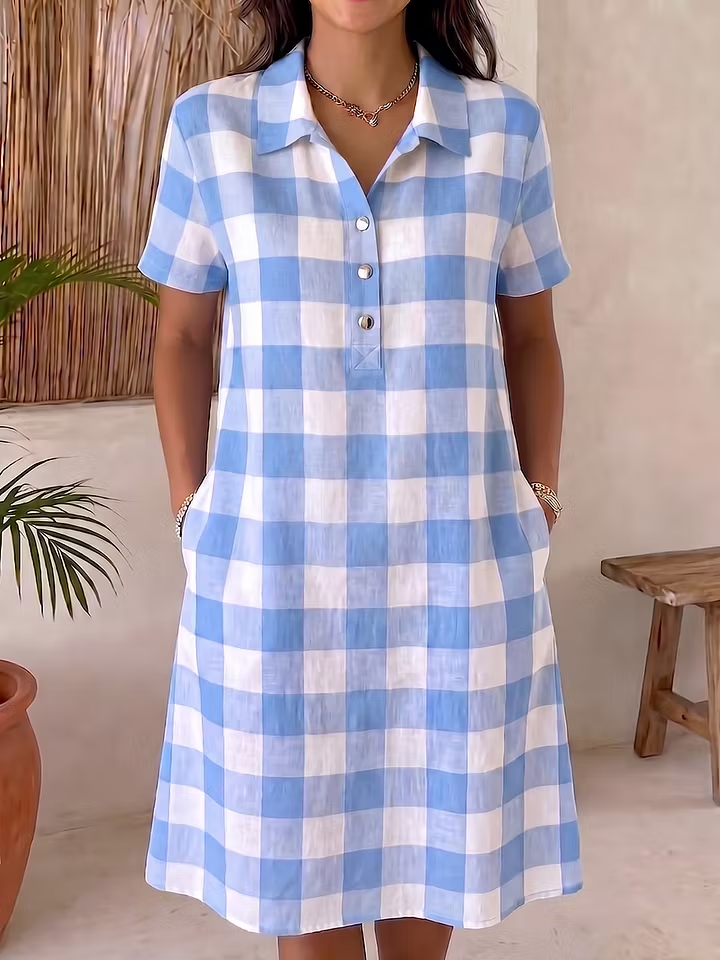 Women’s Cotton Blend Gingham Pocket Midi Dress