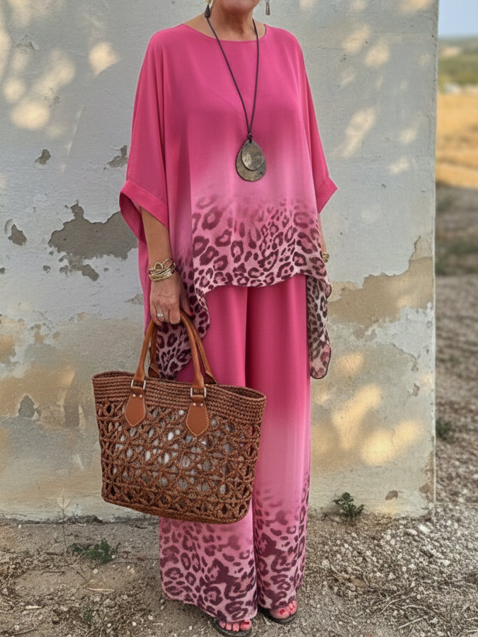 Women's Gradient Leopard Relaxed Two-Piece Set