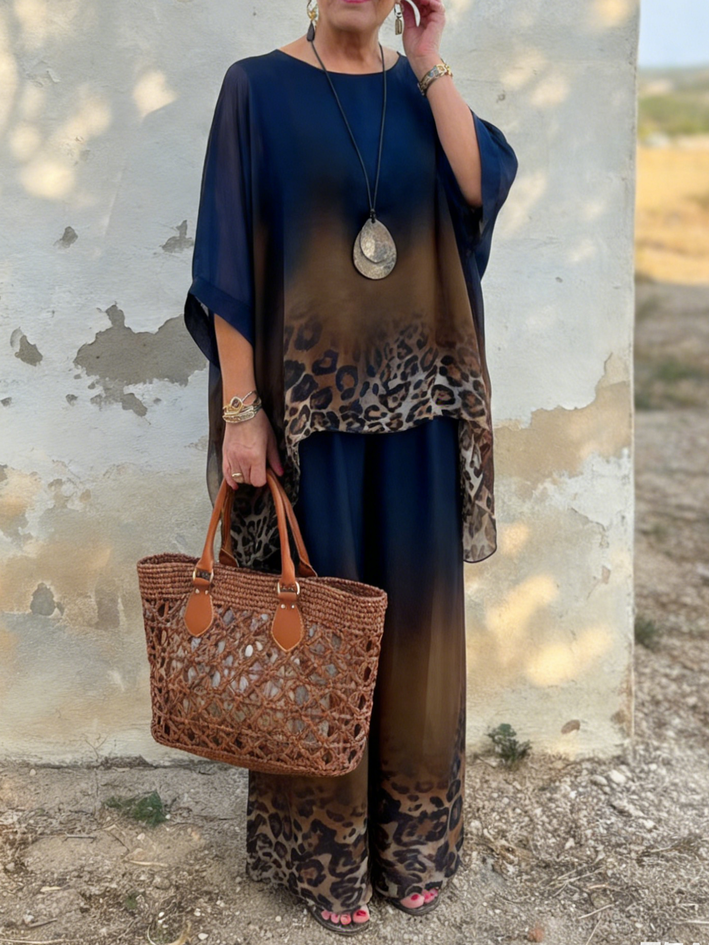 Women's Gradient Leopard Relaxed Two-Piece Set