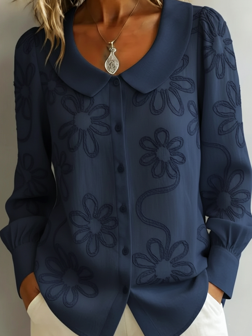 Mother's Day Gift❤️Embroidered Floral Peter Pan Blouse