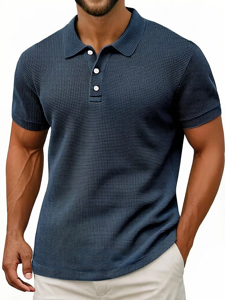 Men's Waffle Breathable Textured Cotton Blend Polo Shirt