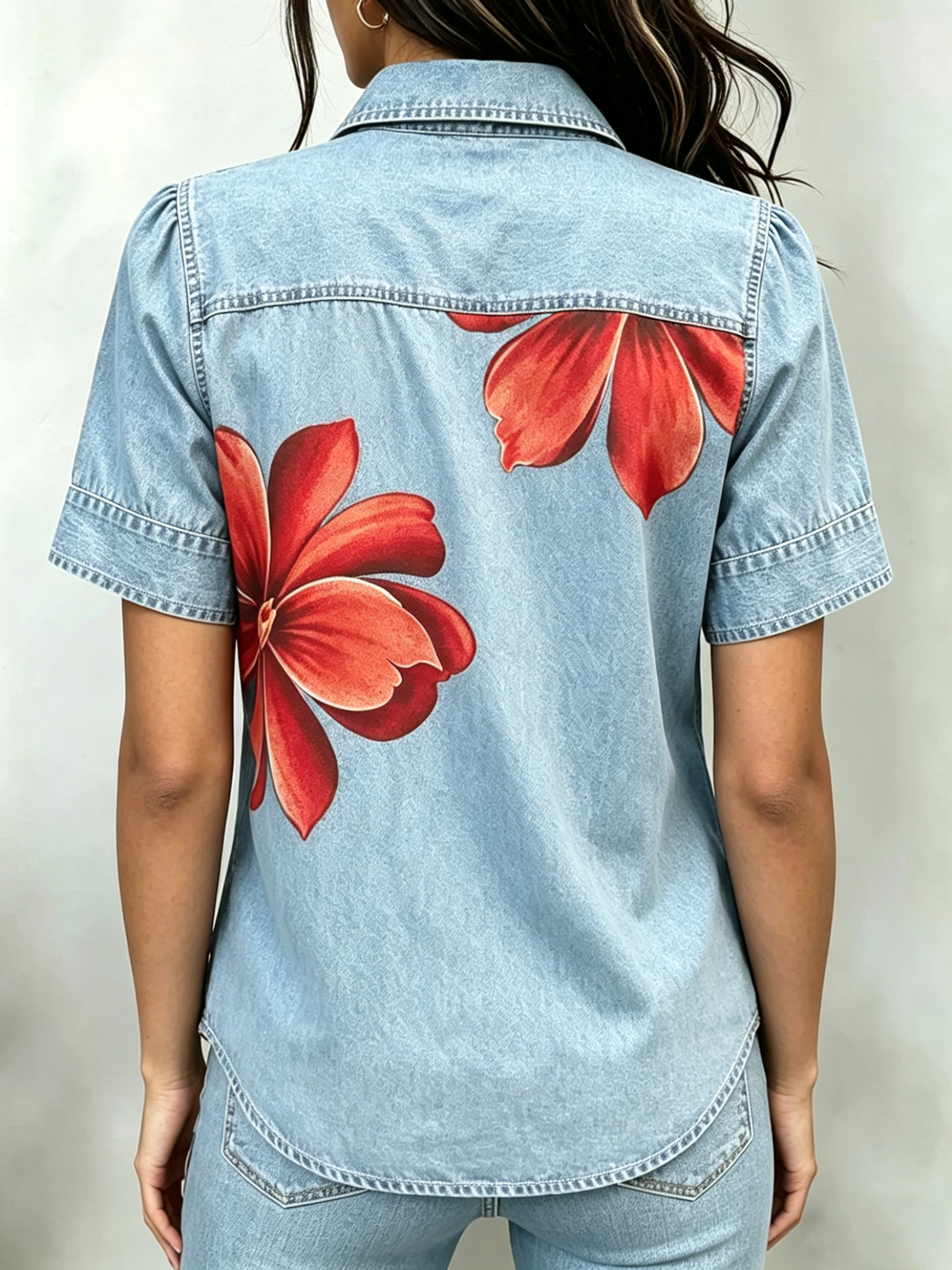 Mother's Day Gift❤️Floral Denim Print Casual Blouse
