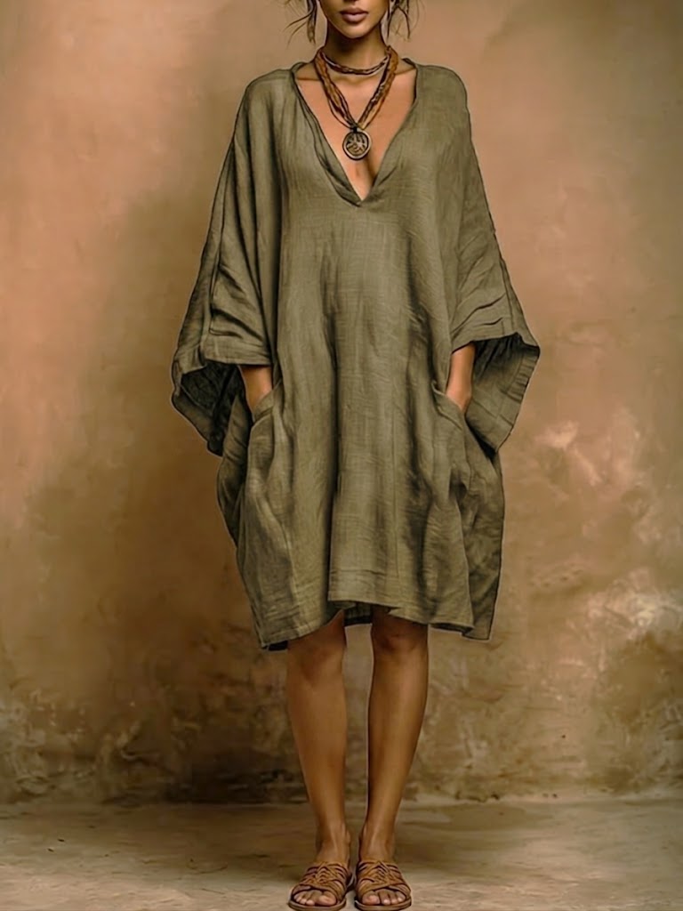 💝💝 Lockeres, lässiges Leinen- und Baumwollkleid