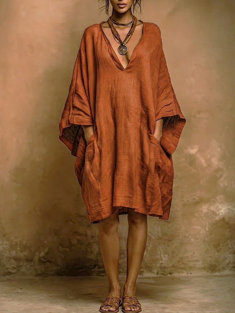 💝💝 Lockeres, lässiges Leinen- und Baumwollkleid
