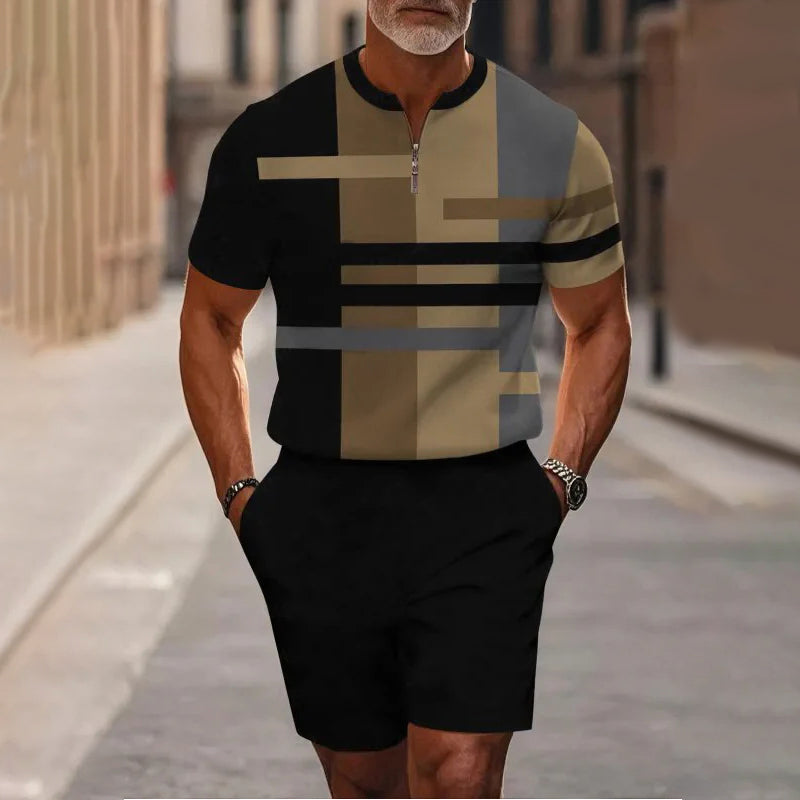 👕🩳 Herren-Zweiteiler mit Viertelreißverschluss – Oberteil & Shorts, locker und bequem