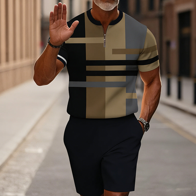 👕🩳 Herren-Zweiteiler mit Viertelreißverschluss – Oberteil & Shorts, locker und bequem