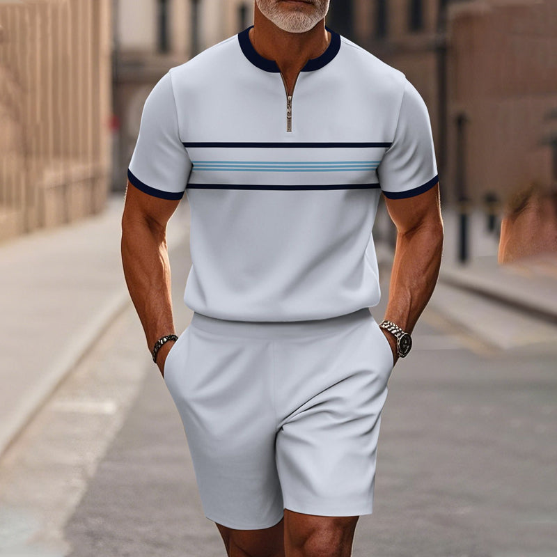 👕🩳 Herren-Zweiteiler mit Viertelreißverschluss – Oberteil & Shorts, locker und bequem