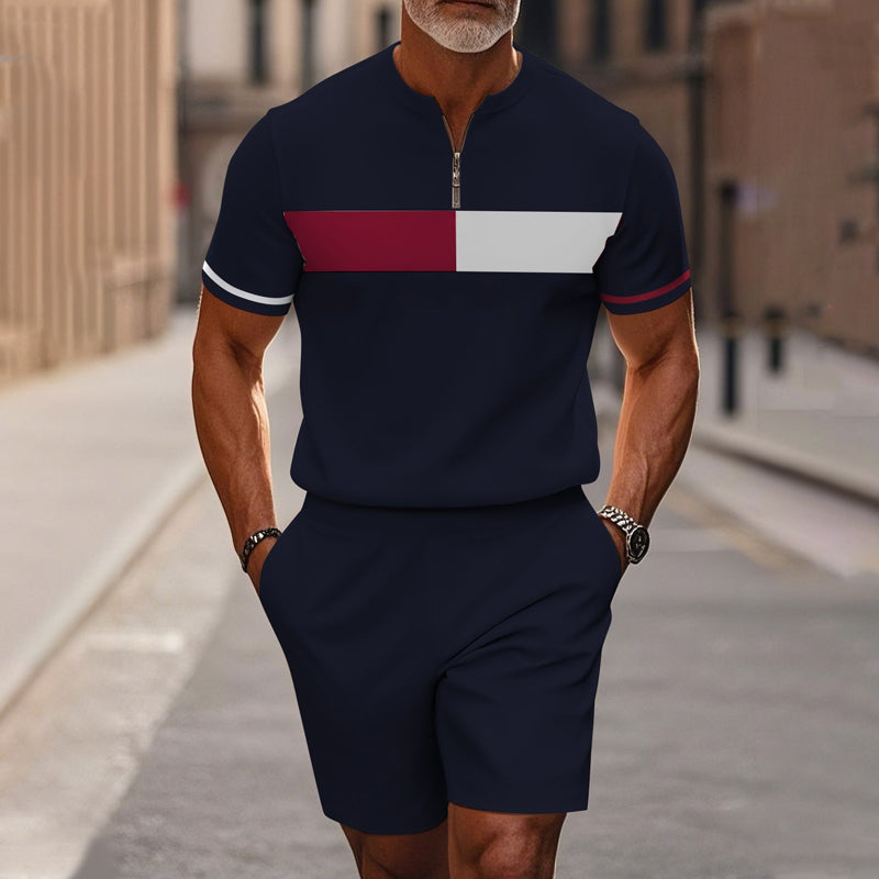 👕🩳 Herren-Zweiteiler mit Viertelreißverschluss – Oberteil & Shorts, locker und bequem